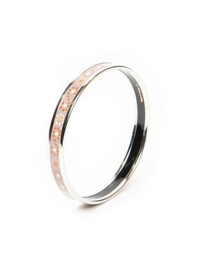 Hermes Enamel Bangle Pink Yellow Floral Dot Motif Bracelet